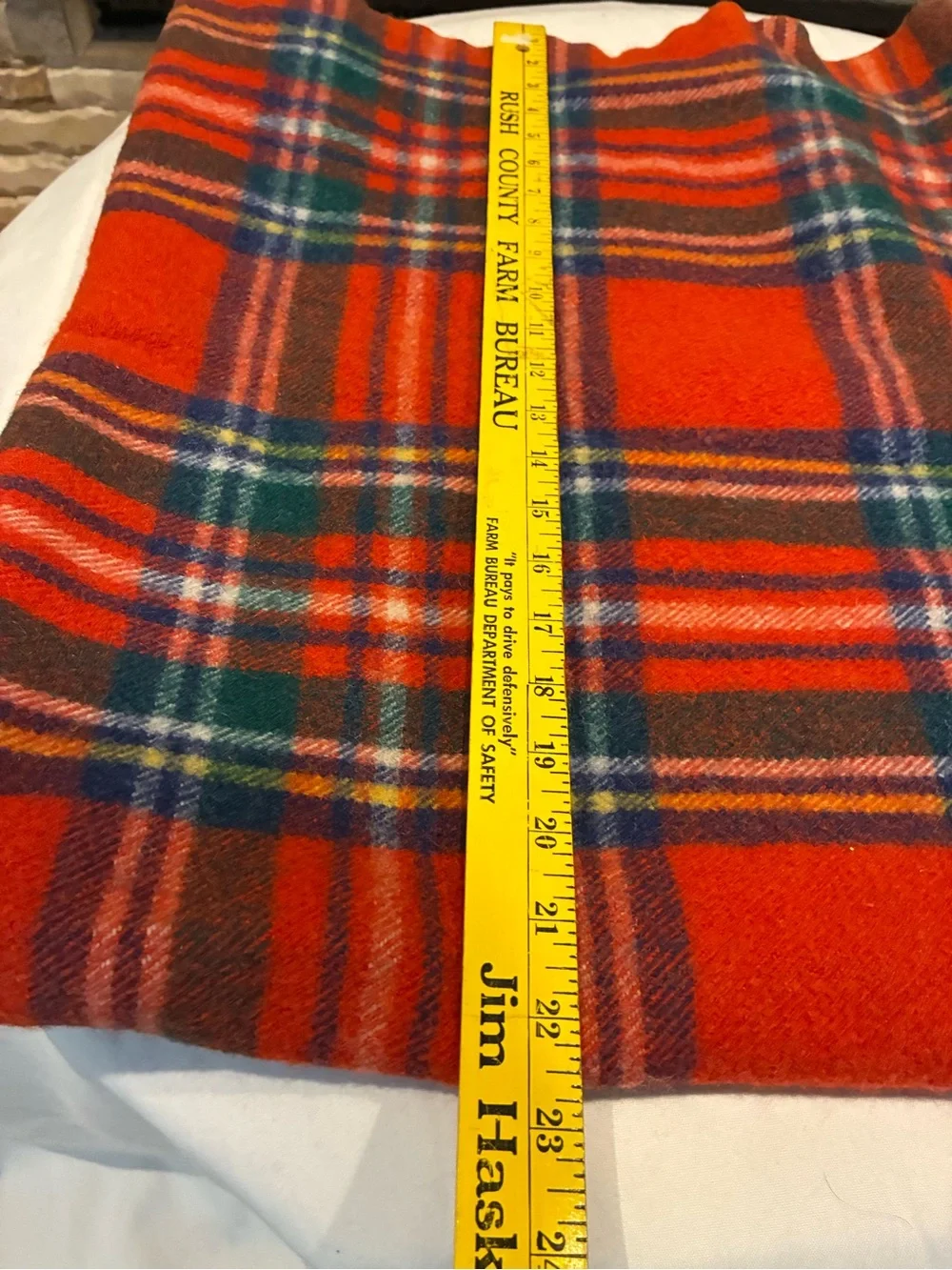 Plaid Stadium Blanket Tartan 100% Wool Blanket /Scarf W/ Fringe Red/ Blue Plaid
